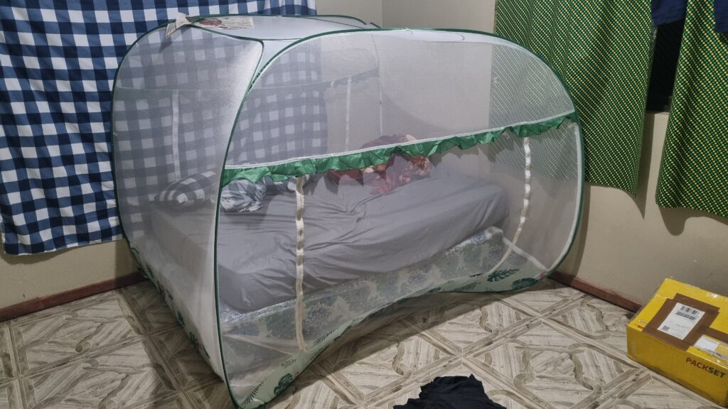 Bett mit Mückennetz
